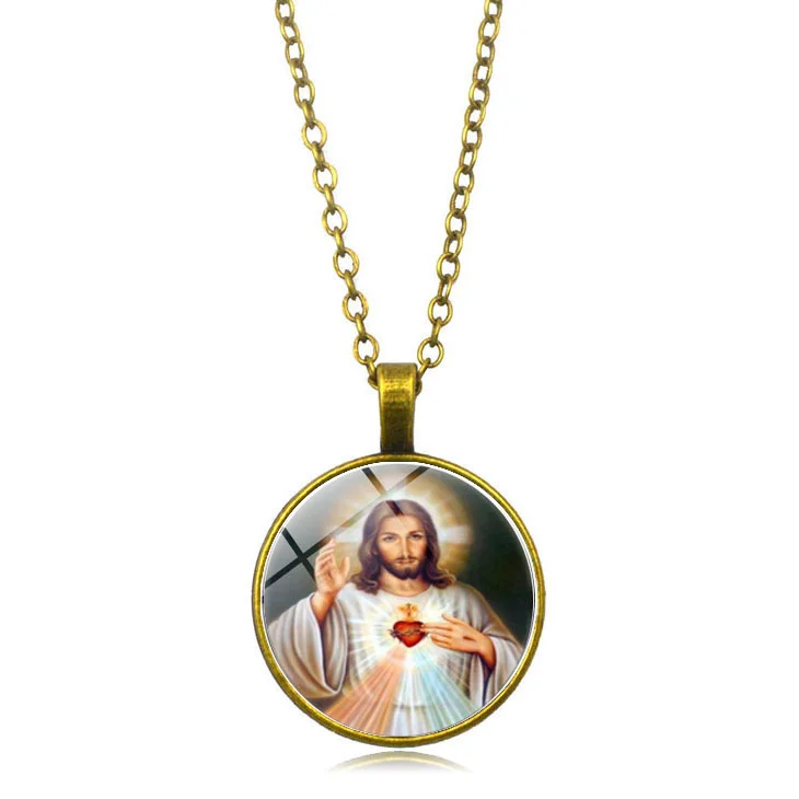 Пресвязанная Дева Марии мать ребенка ожерелье Иисус Христос, христианский кулон католическая религиозная стеклянная плитка ожерелье s подвески - Окраска металла: bronze