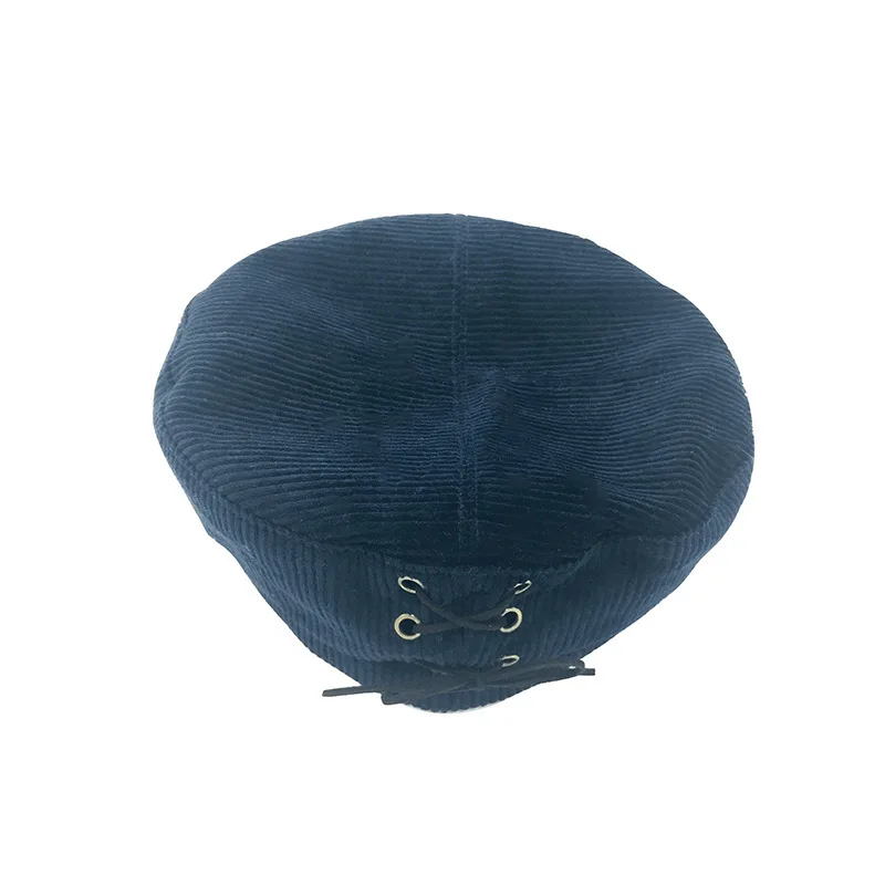 dark blue Женские хлопковые шапки, шапки, осенне-зимний берет для женщин, шикарный стиль, цвет черный, хаки, вельветовые бандажные украшения, женские шапки, берет - Цвет: dark blue