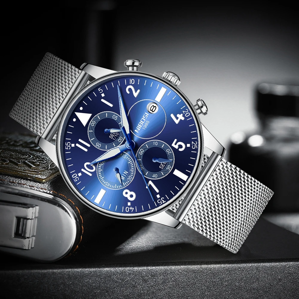 Mens Watches NIBOSI Waterproof Quartz Business Men Watch Top Brand Luxury Clock Casual Military Spo