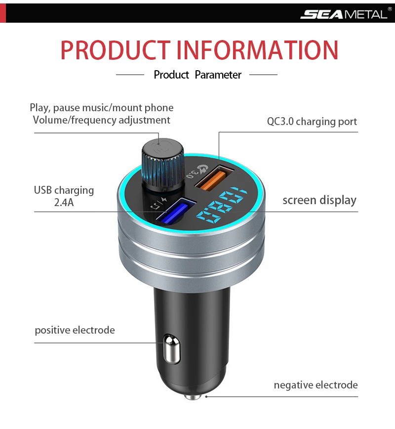 12V QC3.0 автомобильные зарядные устройства прикуриватель зарядное устройство Автомобильный MP3-плеер fm-передатчик Bluetooth 5,0 музыкальный плеер Беспроводные динамики для ТВЧ и телефона