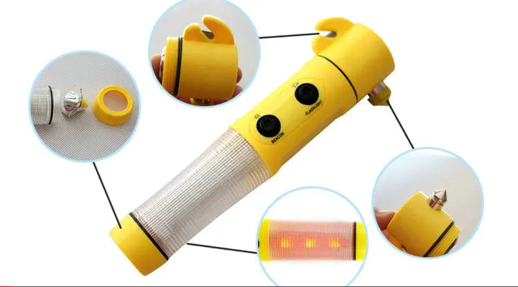 4-в-1 автомобильный молоток безопасности магнитный Многофункциональный бликов карманного электрического фонарика аварийный молоток безопасности побег необходимые инструменты
