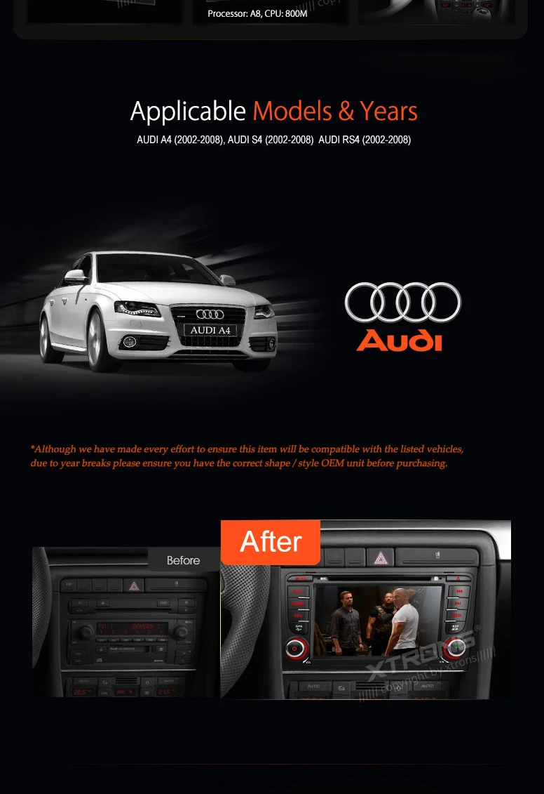 Clearance 7" Special Car DVD for Audi A4 2002-2008 & Audi S4 2002-2008 & Audi RS4 2002-2008 with External DVR Camera Support 1