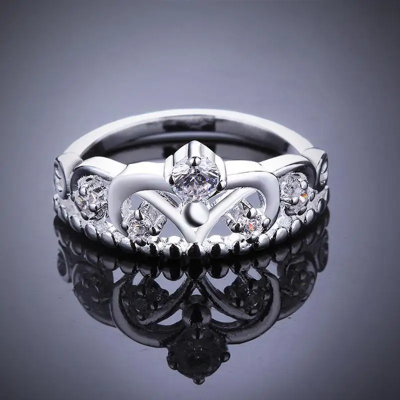 Новое модное женское свадебное кольцо, милое, популярное, милое, простое, высокое качество, цвет серебряный, ювелирное изделие, Женское кольцо с хрустальной короной R601