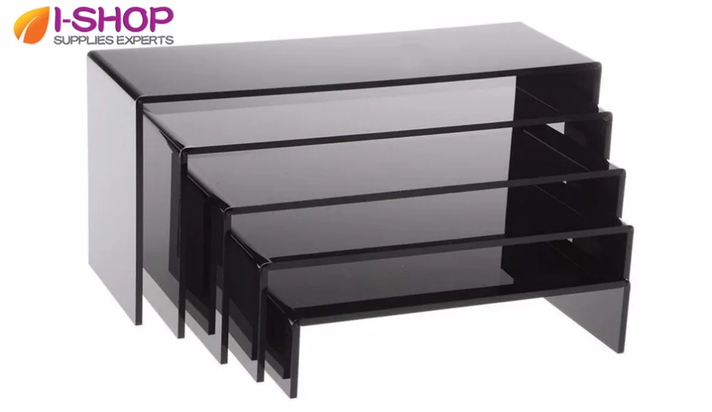 Table Jewelry Display Shelf Tray Smooth Black Acrylic Plexiglass Risers
