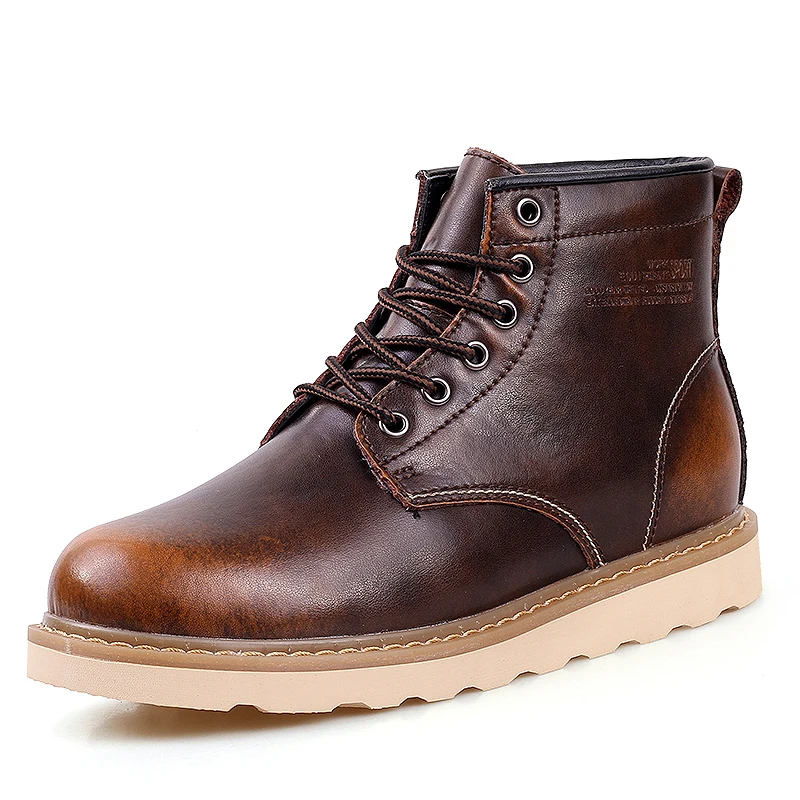 Brand Men's Fashion Vintage Genuine Leather Winter Boots Men Short