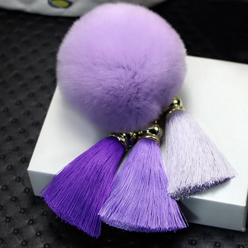 8CM Cute Fluffy Ball Keychain Kawaii Rabbit Fur Pompon Keychains Key