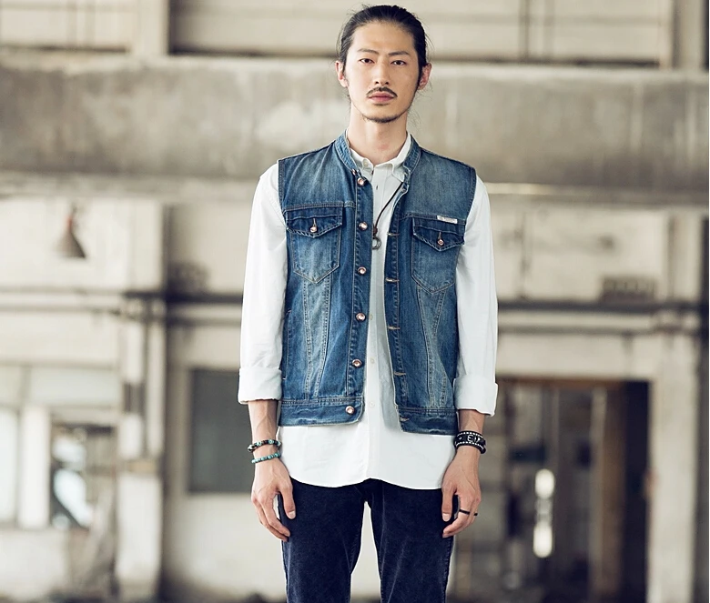 Slim Jeans Sleeveless Denim Jacket Men 