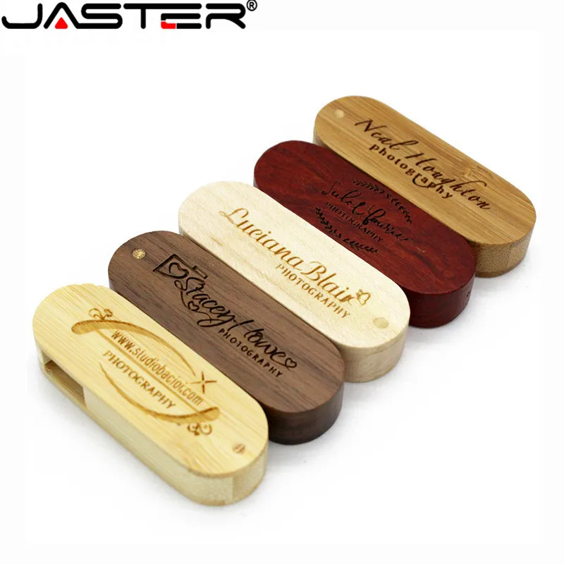 

JASTER USB 2.0 Wooden LOGO Customized rotatable Wooden Flash Drive Memory Stick pen drive 4G 8G 16GB 32GB 64GB creative Drive