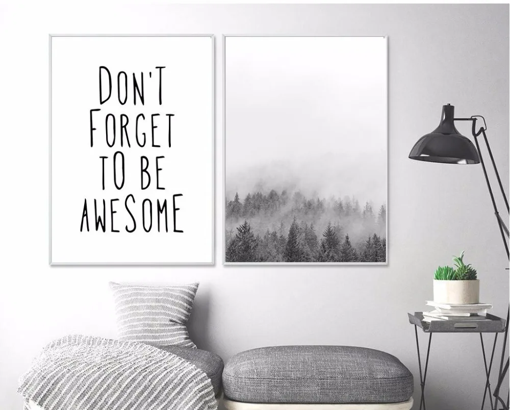 Us 18 Nordic Simple English Letters Black White Forest Landscape Canvas Print Painting Poster Wall Photo For Living Room Interior 730 In Painting - 