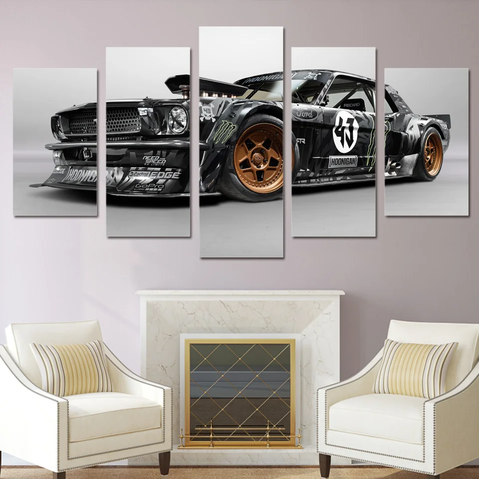 

Modern Poster Home Decor Frame Wall Art Pictures For Living Room 5 Pieces Ford Mustang Rtr Car Painting Canvas HD Printed PENGDA