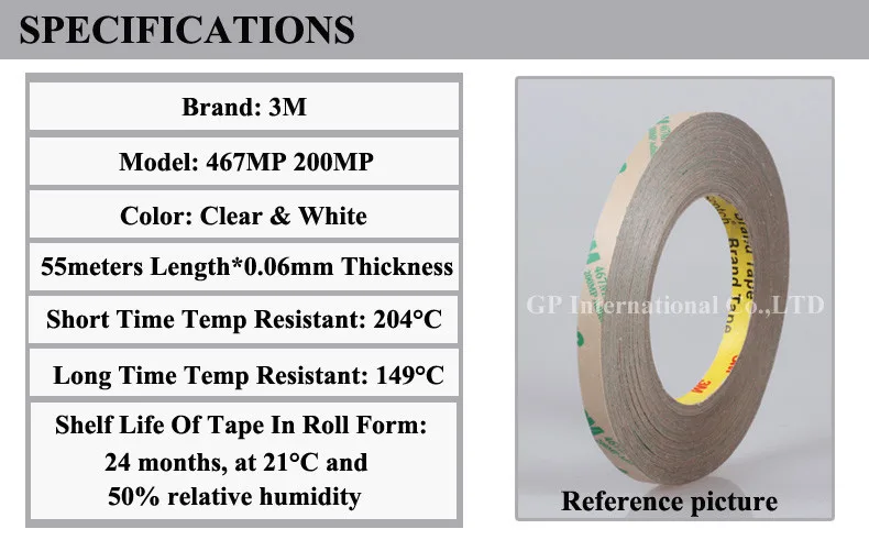 10x0.06 мм толщиной, 12 мм* 55 м 467mp передачи Клейкие ленты 200mp клей, высокая Температура выдержать с номер отслеживания 1021