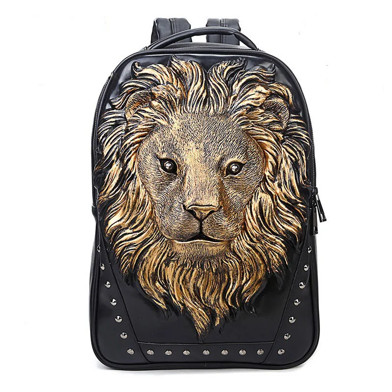 

Unisex mochilas Feminina Backpacks for Women Cool Leather 3D Lion Backpack Female Hot men Bag Design Punk Style School Bag