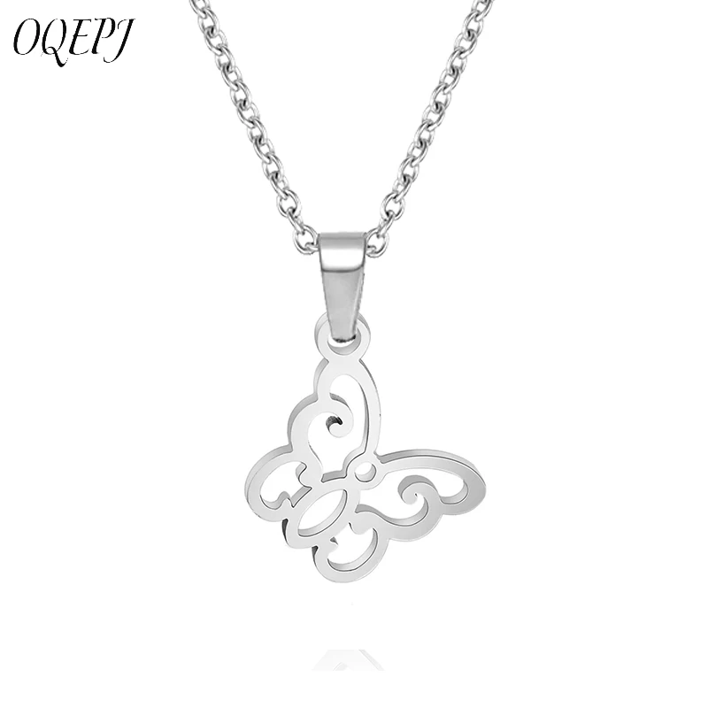 

OQEPJ Trendy Butterfly Charm Pendant Necklace Stainless Steel Hollow Insect Necklaces For Women Girls Prevent Allergy Jewelry