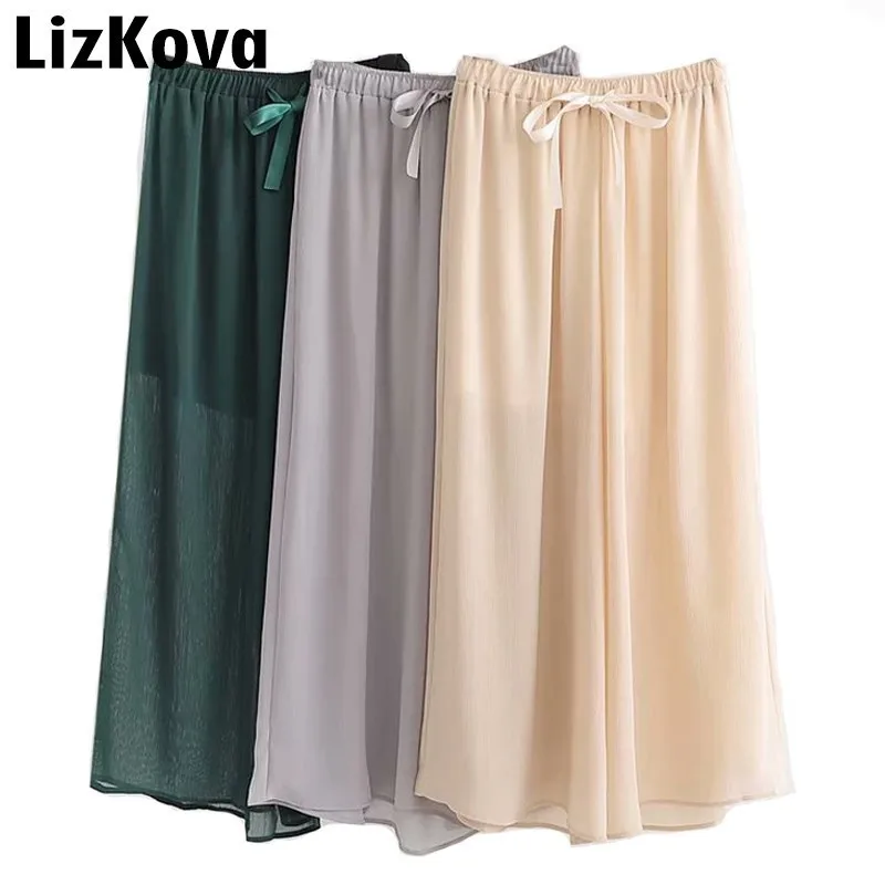 

Korean Chiffon Pants High Waist Wide Leg Pants Summer Sexy Transparent Loose Trousers Women