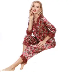 Новинка весны 2017 года Для женщин китайский шелк Роскошный пижамы 2017 бренд 2 предмета летний комплект из искусственного шелка женские
