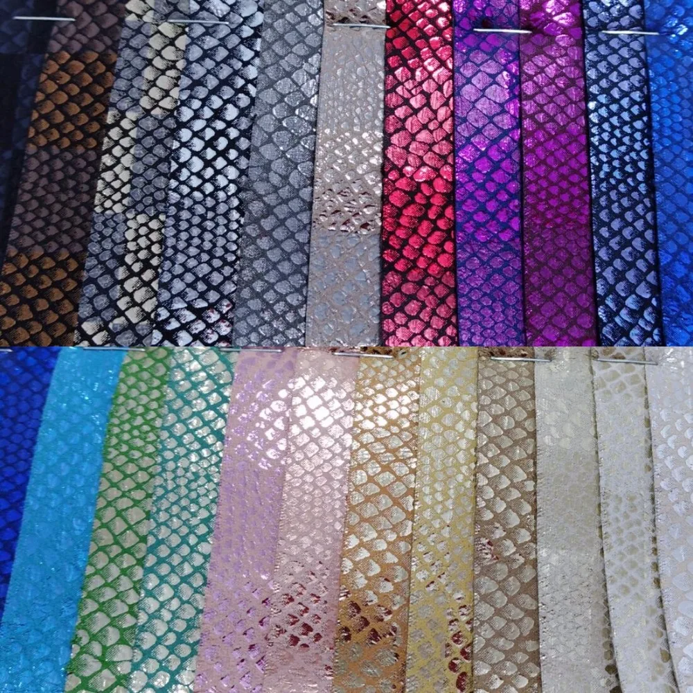 

Embossed Snake Python Grain Iridescent Plaids PU Leather Fabric for DIY accessories, wallpaper bags and shoes P1587