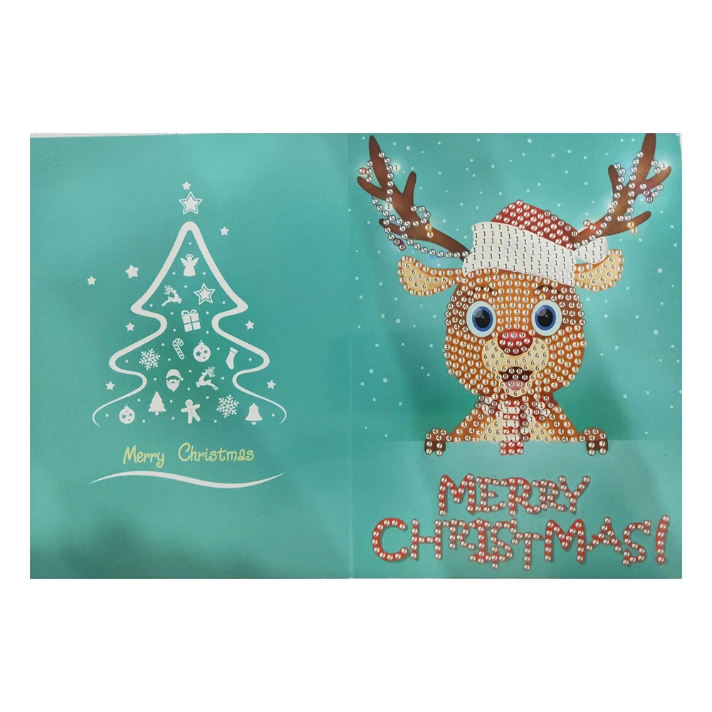 DIY Merry Christmas Cards DIY Diamond Painting Handmade Card Round Drill Greeting Cards Rhinestones Embroidery Arts Crafts Gifts