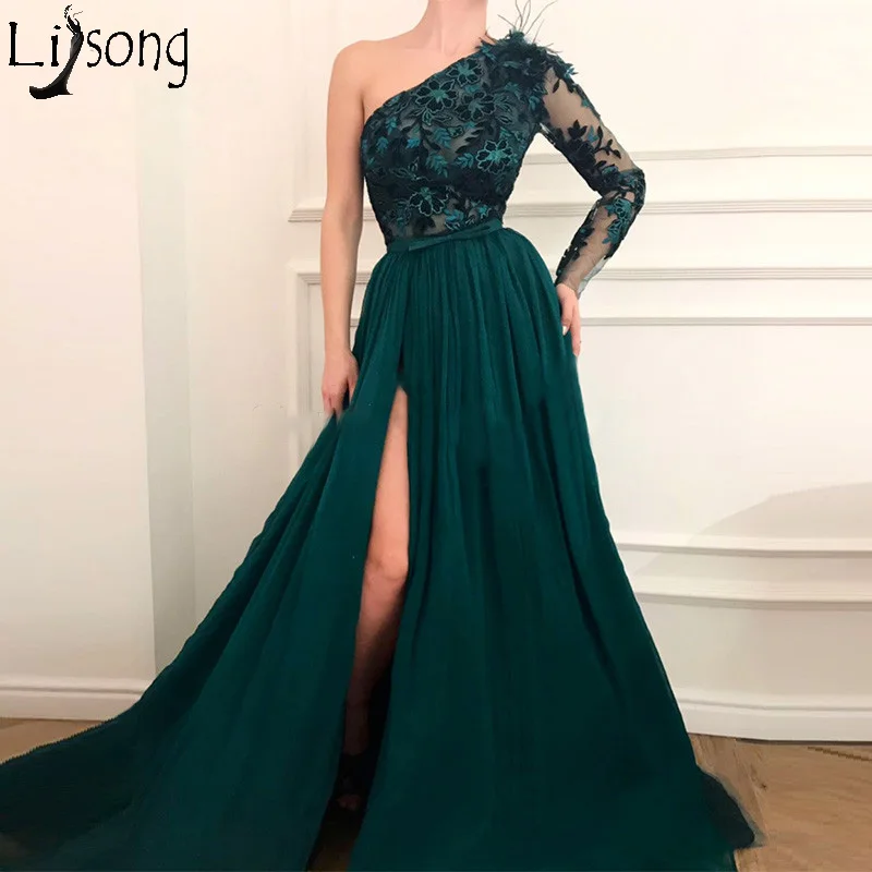 Vestidos de festa One Shoulder Green Evening Dress Muslim Lebanon Dubai Chiffon Formal Party Gowns prom Dress Vestido de festa149