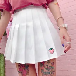 2019 Harajuku стиль милое клубничное платье с вышивкой Женская Повседневная хлопковая милая маленькая свежая мини-юбка с высокой талией