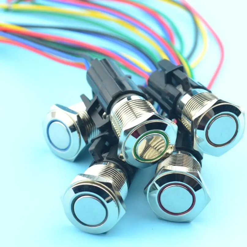 12V LED illuminated Momentary 16mm Push Button Switch Car Dash