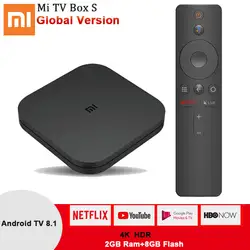 Глобальная версия Xiaomi mi ТВ коробка S 4 к HDR Android 8,1 2,4 г/5,8 Г Wi Fi BT4.2 Strea Ми нг Media Player Google Cast Netflix IP коробка