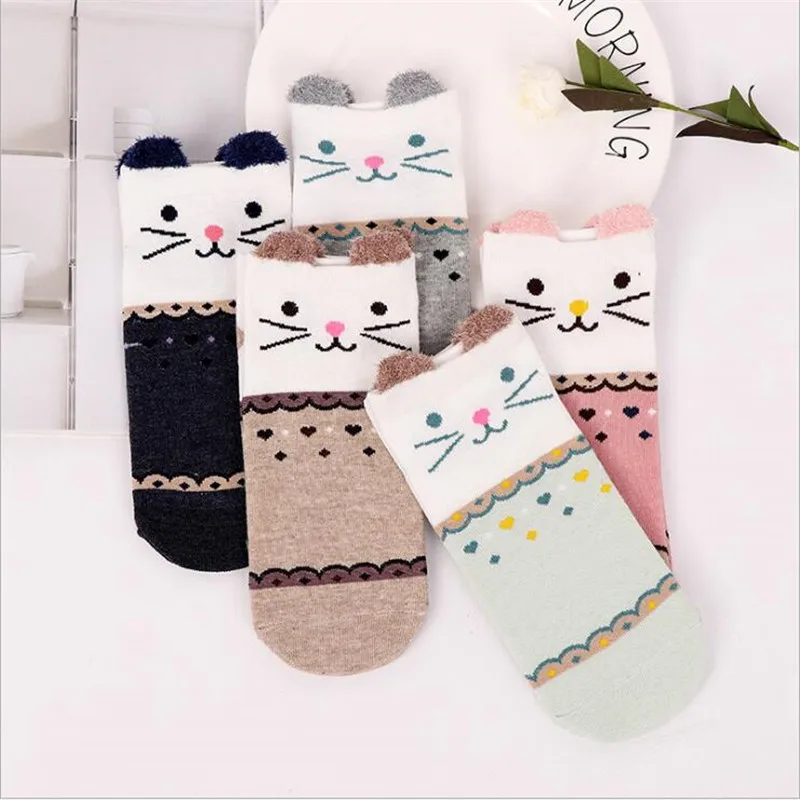 

Hot Cute Unisex Men Women Small 3D Ear Lovely Cartoon Socks Cotton Girls Kawaii Animal Series dog Harajuku Funny Socks Gifts