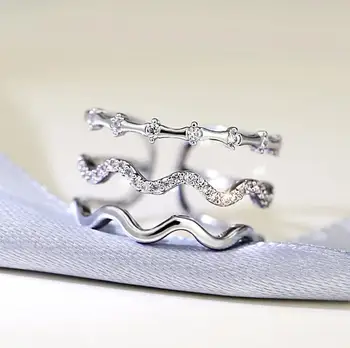 

Sterling-silver-jewelry Multilayer Wavy Zircon CZ Mosaic Wedding Rings For Women Sterling Silver Opening Rings VRS2009