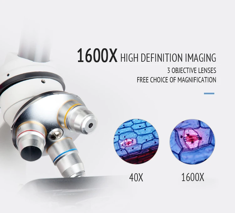 40X-1600X цельнометаллические оптические стеклянные линзы светодиодный биологический составной Микроскоп для студентов и домашних учеников подарок