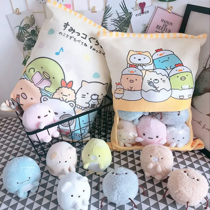 Un sac de 8 pièces Snack pouding doux en peluche ours chat monstre en peluche oreiller créatif Anime jeter oreiller dessin animé poupée jouets pour les enfants