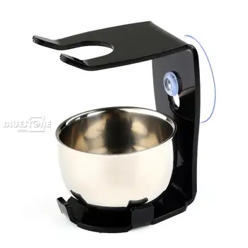 

Shaving Brush Stand Holder w/Strong Suction Cup + Stainless Steel Shave Bowl/Mug
