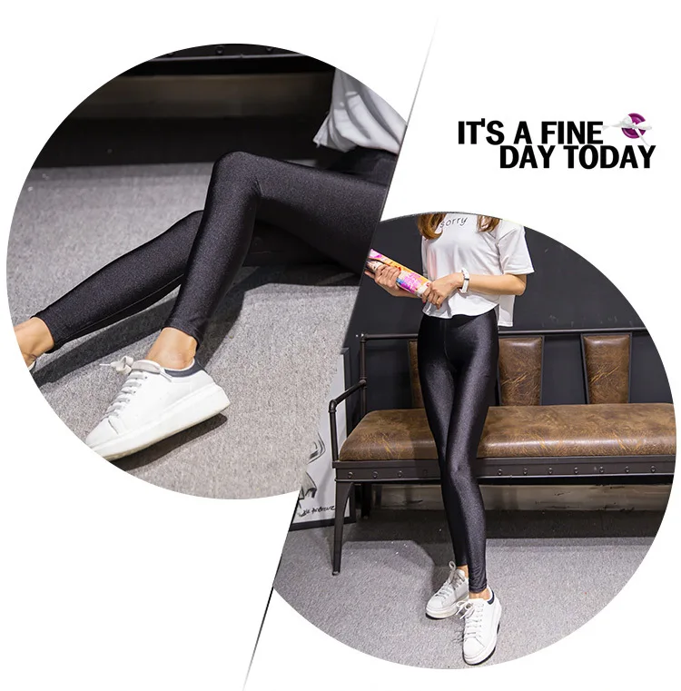 S-XXXL Plus Size Women Shiny Black Legging Autumn Ladies Push Up Slim Leggings High Waist Stretchy Soft Large Size Women Legging