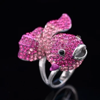 

Cute fish White Yellow Gold Color Women Austrian Crystals goldfish Animal Rings