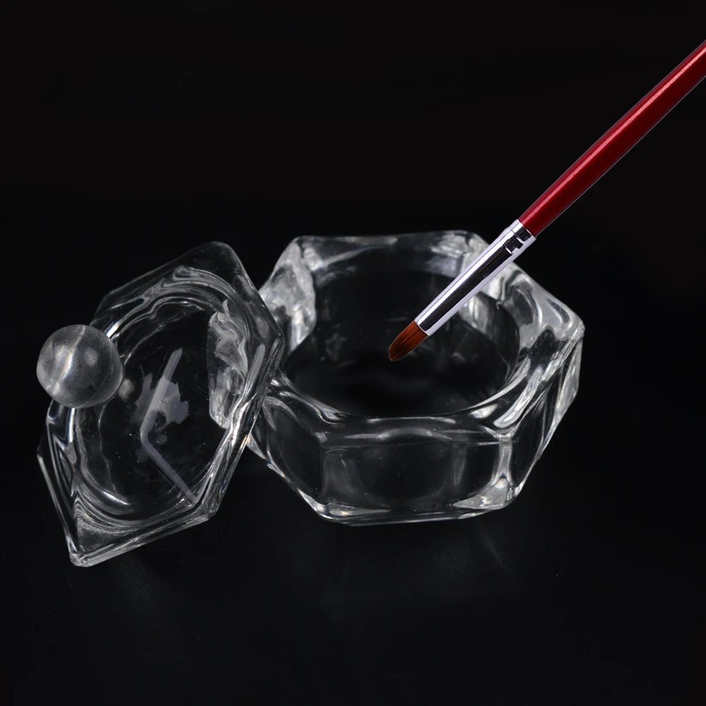 

1pcs Empty Crystal Glass Hexagon Cup Container Clear Storage With Lid For Acrylic Nail Liquid Powder Nail Art Tool Box Kit SA024