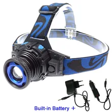 Portable mini headlamp built-in battery led head lamp tactical 3 modes focus rechargeable headlight for camping+AC,car charger