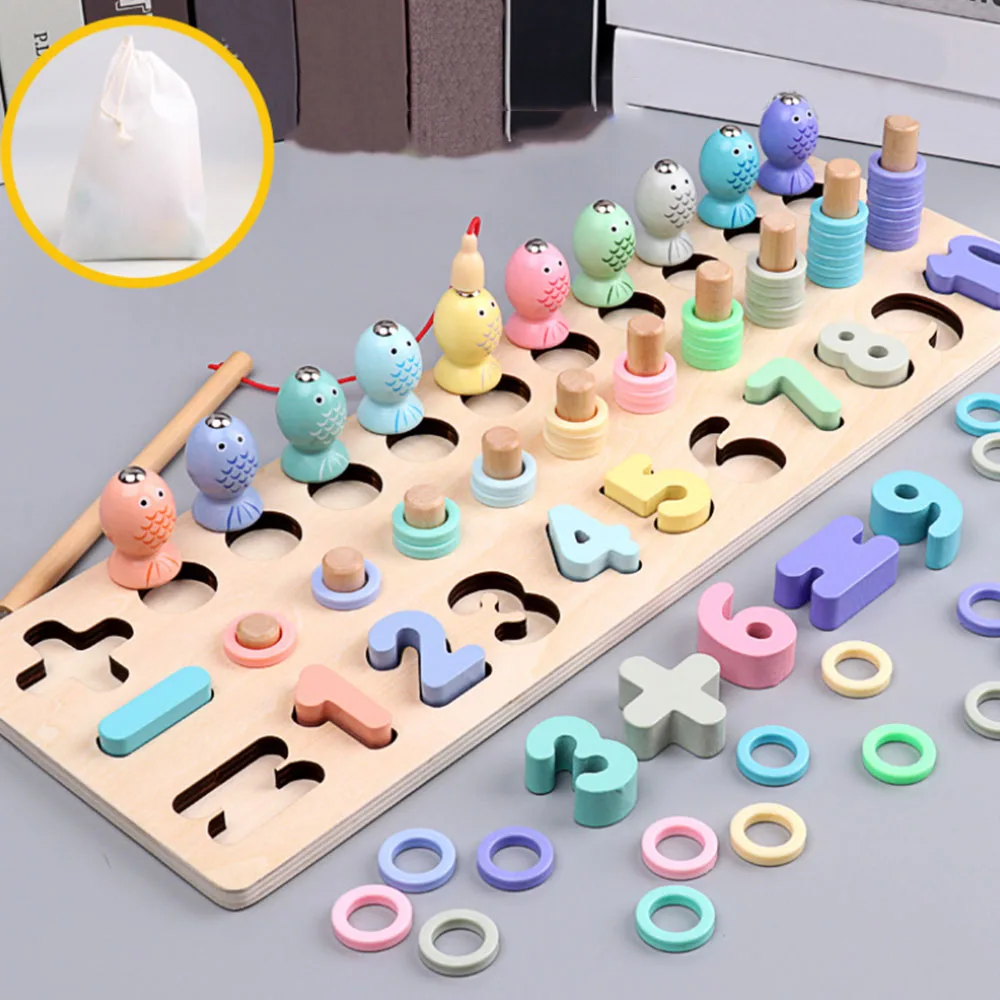 

New Digital Shape Match Early Education Teaching Math Toys Children Wooden Blocks Learning To Count Numbers MatchingFishing Toy