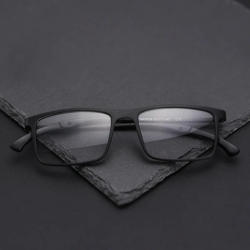 Cena TR90 okulary okulary ramki mężczyzn prostokąt w stylu Vintage Retro przezroczysty optyczny komputer krótkowzroczność okulary ramki prosty styl MA09 08