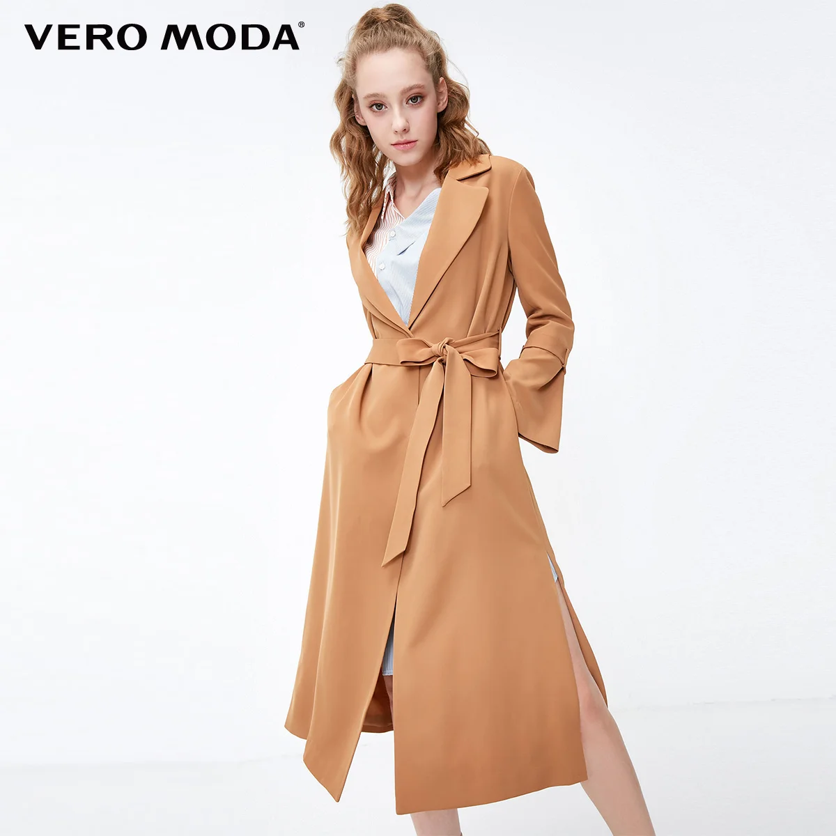 Vero Moda женский тонкий приталенный с разрезом подол потайные пуговицы минималистский Тренч | 318321535 - Цвет: Chipmonk brown