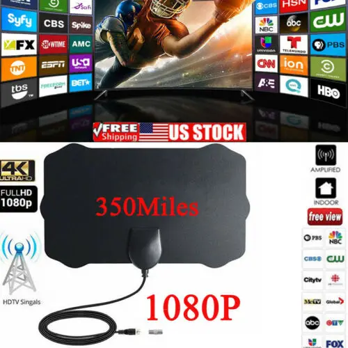 

350 Miles Digital Antenna Clear TV Free HD 1080P Signal Booster Antenna DTV Box Active Indoor Aerial High Gain HD