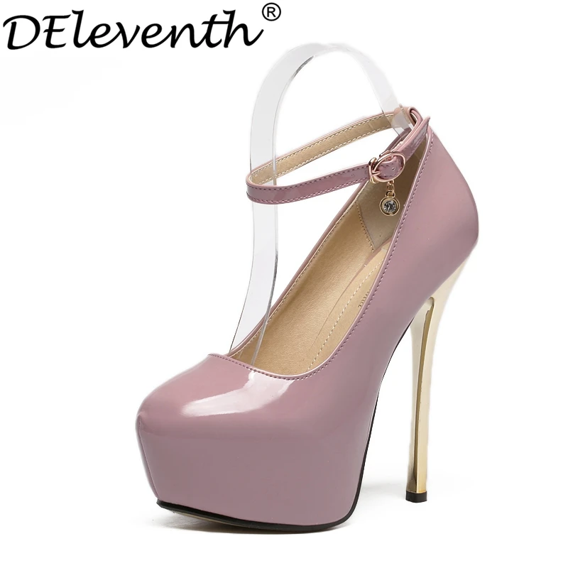 

2016 Patent Leather Fashion Buckle Strap Pumps High Platform New Shoes Round Toe High Heels Nude Colour Sexy Show Party