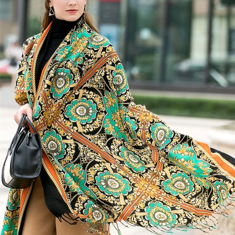 

Autumn Winter Brand Quality Colorful Wool Scarf Ladies' Fashion Printing Oversize Shawl Long Tourist Headband