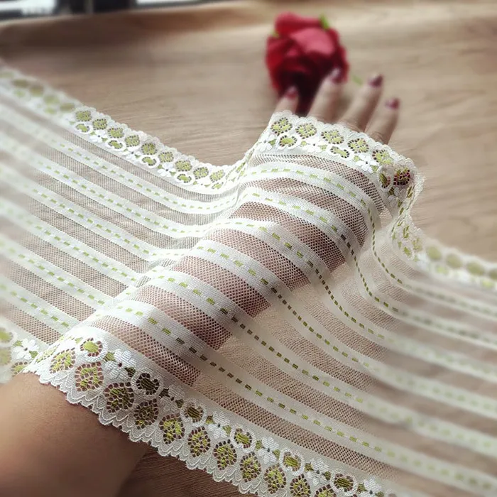 

3M/lot 22cm pink/yellow/purple stripe mesh elastic lace trim ladies garment bra underwear baby doll home deco accessories X127