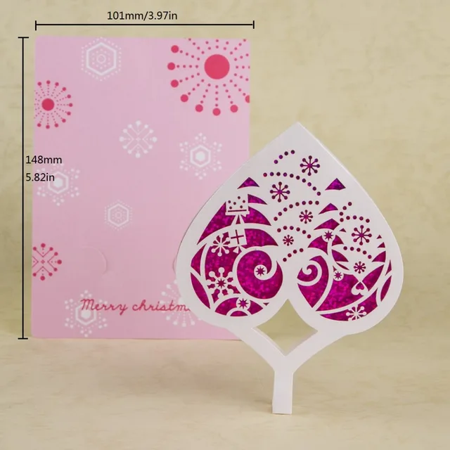 merry christmas card pink laser cutting heart design christmas tree pink christmas card