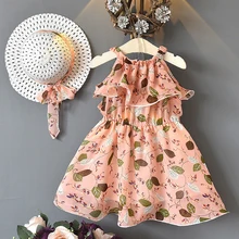 Красивые платья для девочек DD& MM; Новинка г.; летнее модное милое шифоновое праздничное богемное платье для девочек+ шляпа