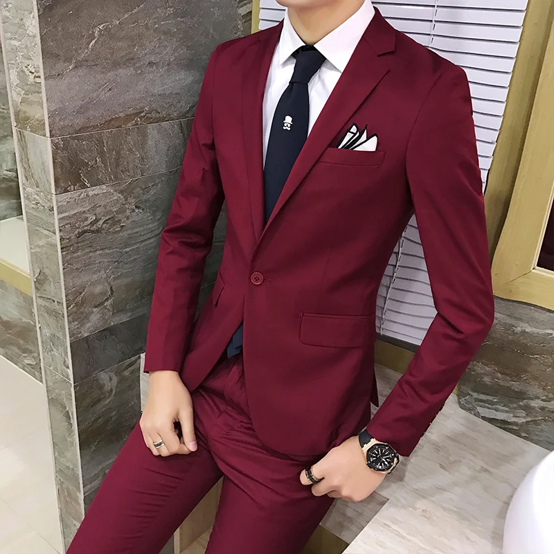 2pcs-set-2019-new-fashion-Korean-style-Slim-Black-Mens-suit-with-pants-High-quality-wedding (2)