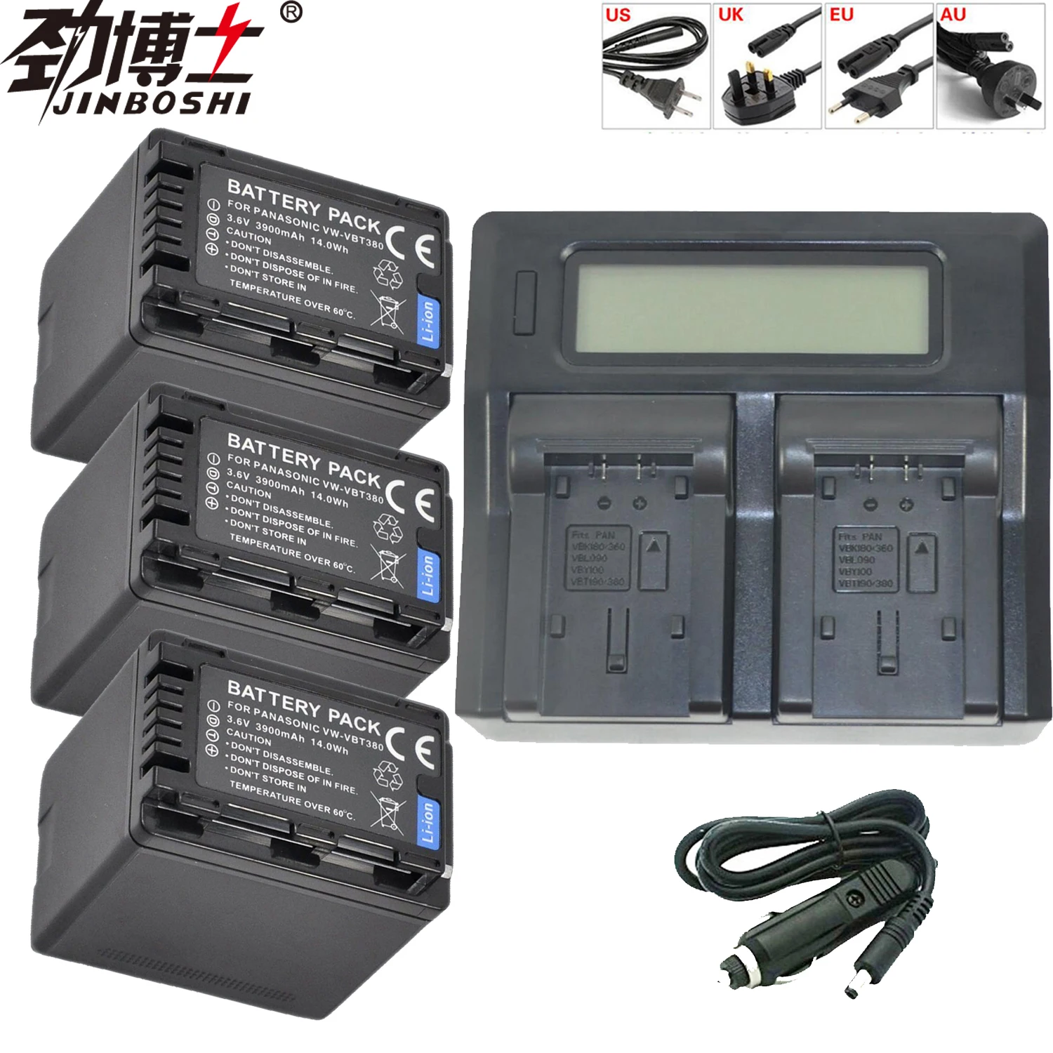 

3pcs VW-VBT380 VW VBT380 Camera Battery VBT380 +LCD Dual Charger for Panasonic HC-V720,HC-V727,HC-V730,HC-V750,HC-V760,HC-V770