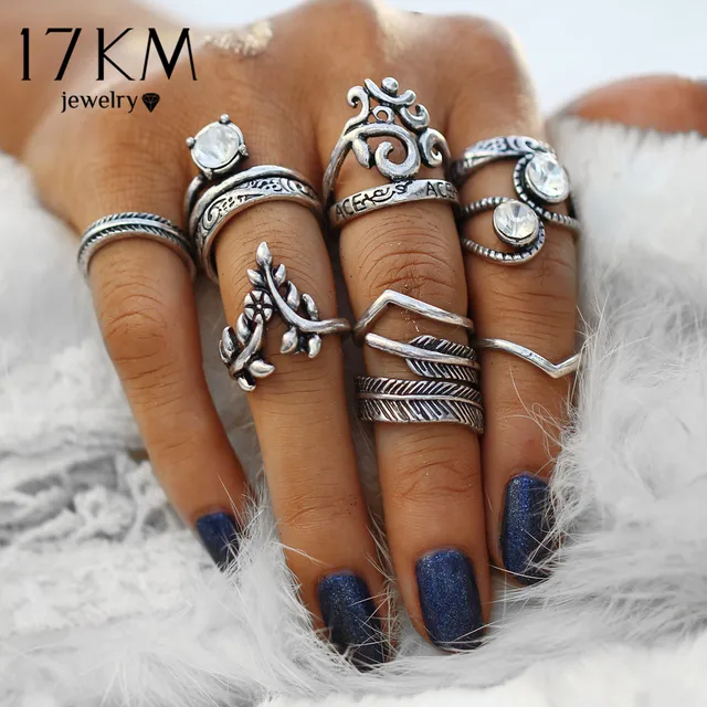 17KM Vintage Silver Color Knuckle Rings Carving Antique Hollow Flower Leaves Cry 17KM Vintage Silver Color Knuckle Rings Carving Antique Hollow Flower Leaves Cry