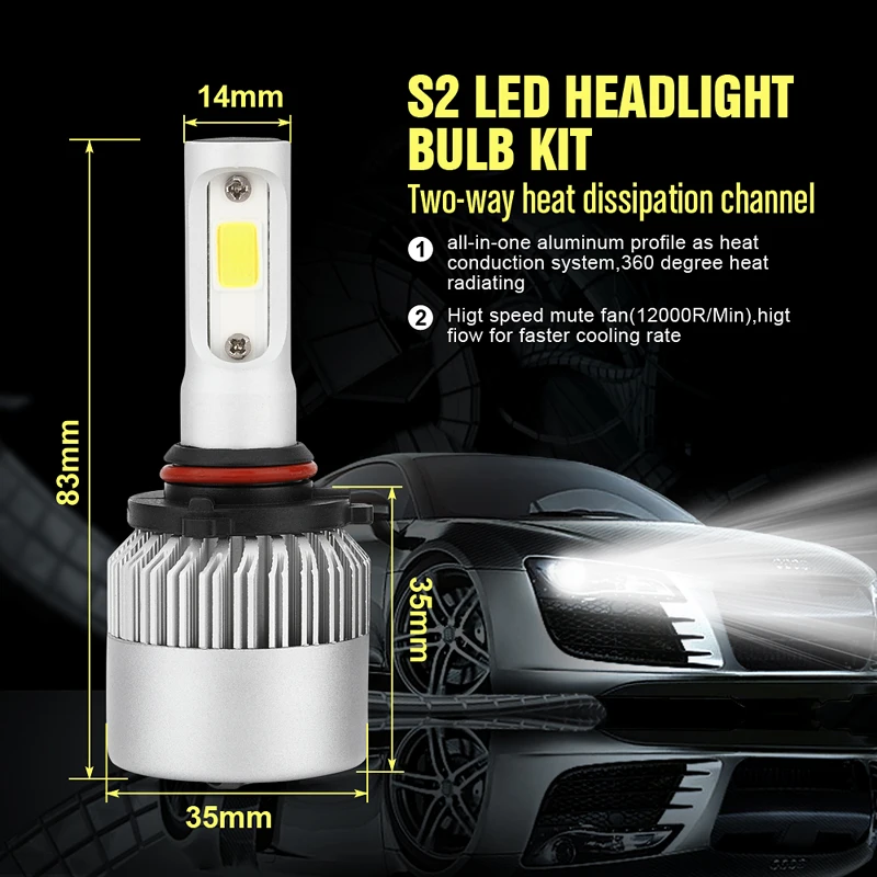2pcs/set 9005/H10 COB LED Car Headlight Head Lamp Fog Light Bulb Kit Cool White