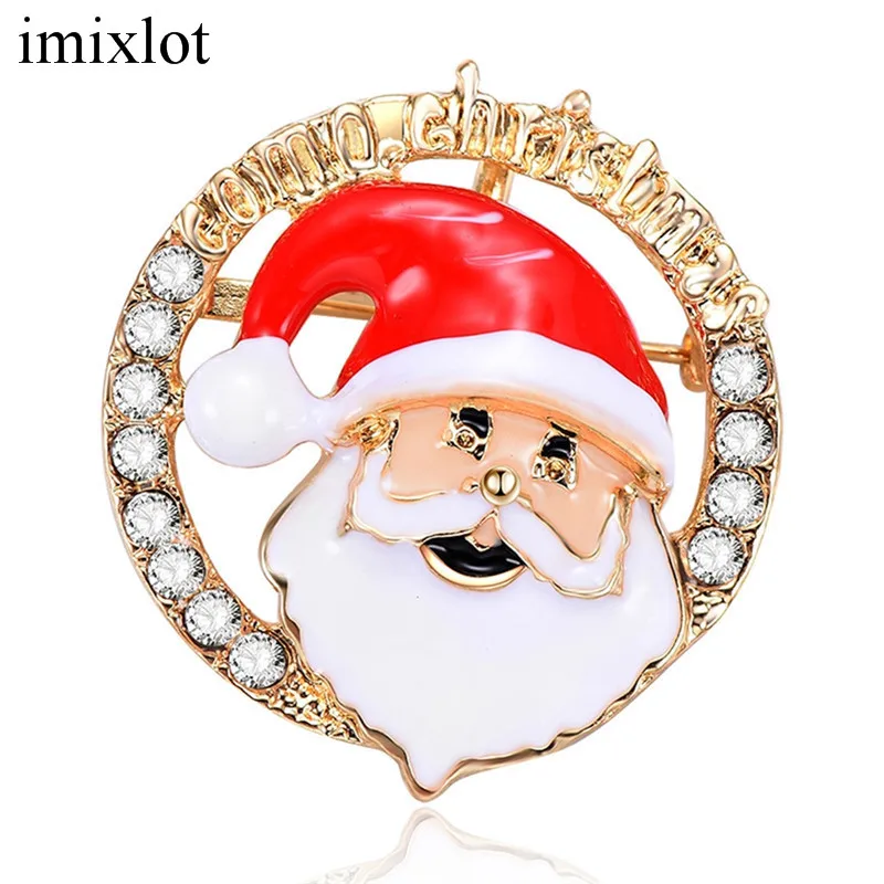 

imixlot Crystal Snowmobile Santa Claus Shape Brooch For Women Children Fashion Christmas Party Lapel Pin Jewelry