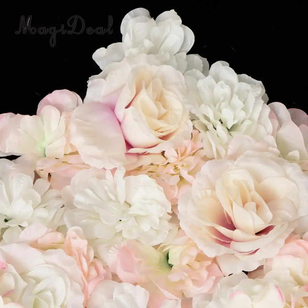 4pcs/Set Artificial Rose Hydrangea Flower Wall Panel Main Road Pillar Wedding Venue Decor White and Champagne