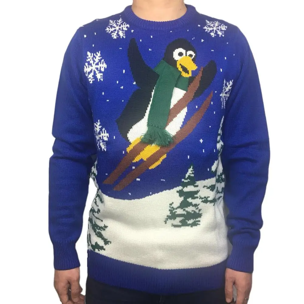 Вязаный Забавный Рождественский свитер с рисунком пингвина для катания на лыжах для мужчин и женщин, милый женский вязаный Рождественский пуловер, джемпер большого размера - Цвет: Version 1